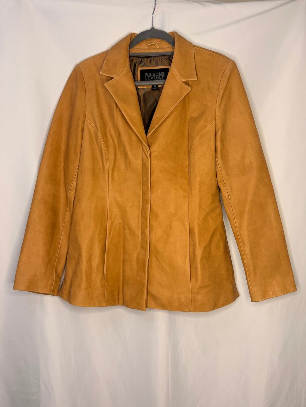 Wilsons Leather Pelle Studio Cognac Leather Blazer Jacket M Y2K Fitted